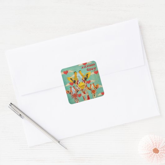 Drie Peeking Giraffes Harten Sticker (Envelop)