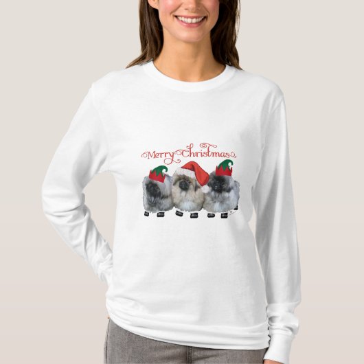 Drie Pekingese Puppy Kerst T-shirt (Voorkant)