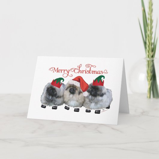 Drie Pekingese Puppy's Kerstmis Feestdagen Kaart (Voorkant)