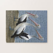 Drie pelikanen op een steiger Foto Puzzel (Horizontaal)