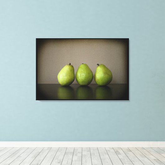 Drie peren stilleven foto op doek canvas afdruk (Insitu (Houten vloer))