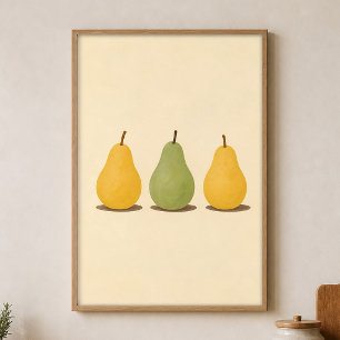 Drie Peren Waterverf Cottagecore Kunstposter Poster