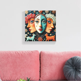 Drie Performancekunstenaars Canvas Afdruk