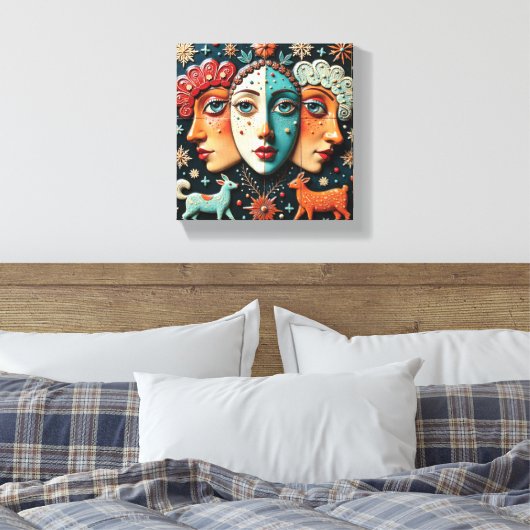 Drie Performancekunstenaars Canvas Afdruk (Insitu (Slaapkamer))