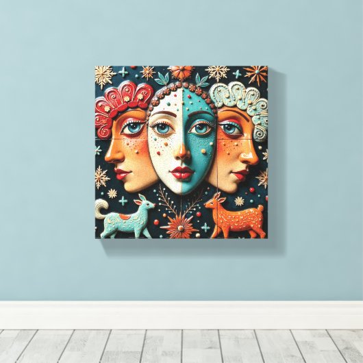 Drie Performancekunstenaars Canvas Afdruk (Insitu (Houten vloer))