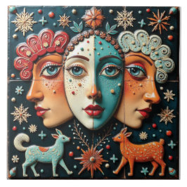 Drie performancekunstenaars tegeltje