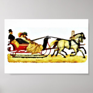 Drie personen die op een paard rijden poster