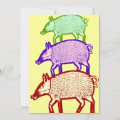 Drie Pigs Party, BBQ, Cookout, Picnic Invitation Kaart (Voorkant)