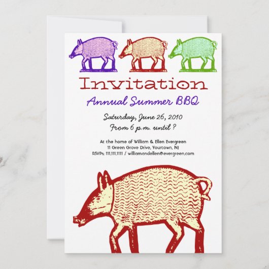 Drie Pigs Party, BBQ, Cookout, Picnic Invitation Kaart (Achterkant)
