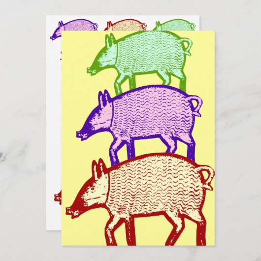 Drie Pigs Party, BBQ, Cookout, Picnic Invitation Kaart (Voorkant / Achterkant)