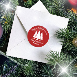 Drie pijnbomen rustieke kerstgroet ronde sticker