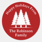 Drie pijnbomen rustieke kerstgroet ronde sticker (Voorkant)