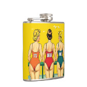 Drie pin-up meisjes van achter, strand Humor, grap Heupfles (Rechts)