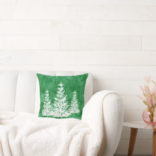 Drie Pine Trees Groene Waterverf Abstract Kussen