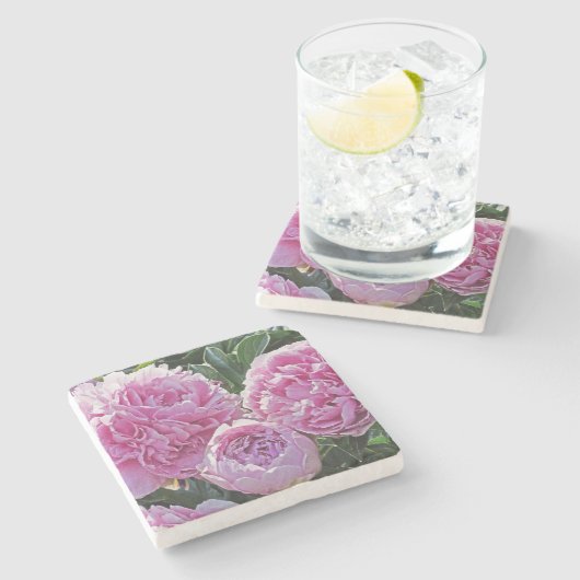 "DRIE PINK PEONIES"-ONDERZETTERS STENEN ONDERZETTER (Zijkant)