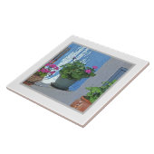 DRIE PINKGERANIUMS/BLAUWE WAL TEGELTJE (Zijkant)
