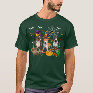 Drie Pit Bull Dogs Witch Halloween Mummy Scary Pu T-shirt