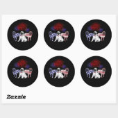 Drie Pitbull met Amerikaanse vlag Ronde Sticker (Vel)