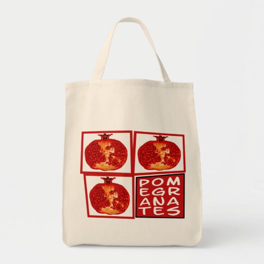 Drie plakjes granaatappels met tekst tote bag (Voorkant)