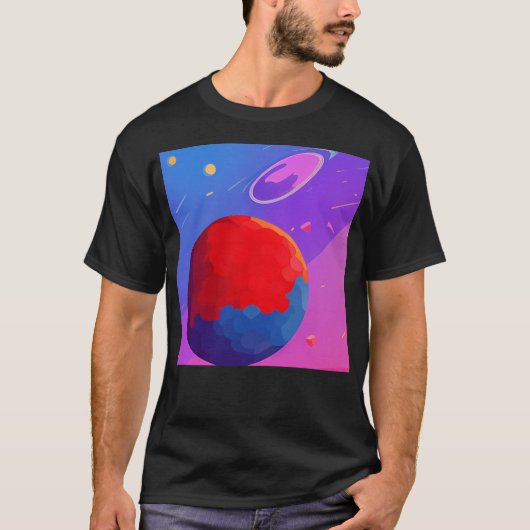 Drie planeten in een blauw en Paars T-shirt (Voorkant)