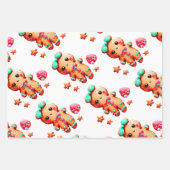 Drie Poinsettia, Gingerbread Meisje & Schattige Ko Inpakpapier Vel (Voorkant 2)