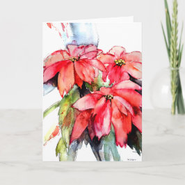Drie Poinsettias in Waterverf Feestdagen Kaart
