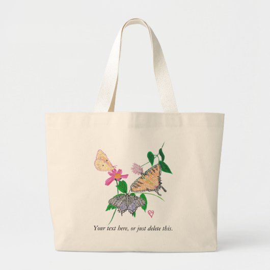 Drie pointillisme vlinders Jouw tekst Canvas tasse Grote Tote Bag (Voorkant)