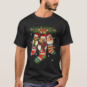 Drie Pomeranian in sokker Kerstmis Kerstmuts X-mas T-shirt