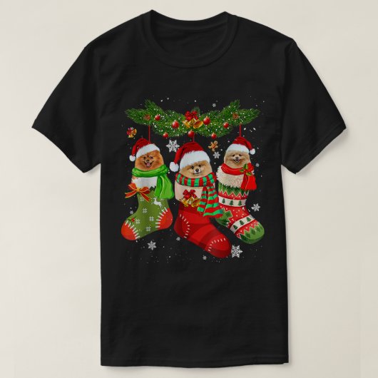 Drie Pommeren in Sock-kerstkerstkerstkerst T-shirt (Design voorkant)