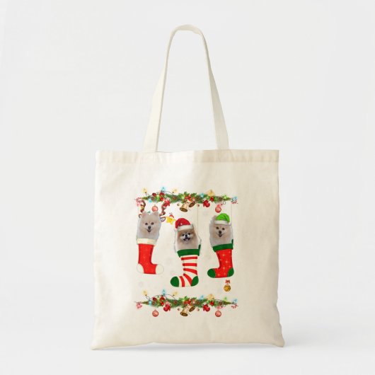 Drie Pommeren in Sock-kerstkerstkerstkerstKerstmis Tote Bag (Voorkant)