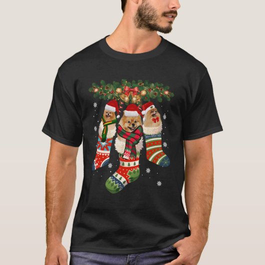 Drie Pommerse sokken in kerstmis Santa Hat X-Mas T-shirt (Voorkant)