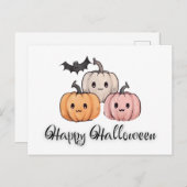 Drie pompoen en vleermuis Schattige Happy Hallowee Feestdagenkaart (Voorkant / Achterkant)