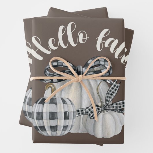 Drie pompoen Hallo Herfst Inpakpapier Vel (In situ)