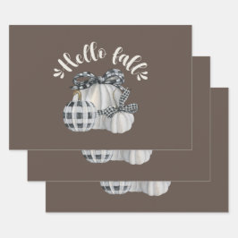 Drie pompoen Hallo Herfst Inpakpapier Vel
