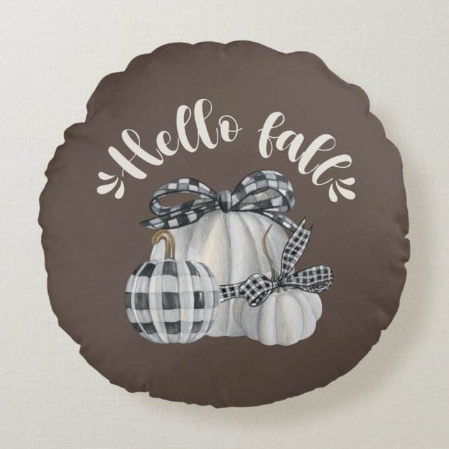 Drie pompoen Hallo Herfst Rond Kussen (Voorkant)