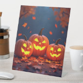 Drie pompoenen die glimlachen reclamebord met voetstuk (Insitu)