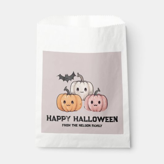 Drie pompoenen en een Bat Happy Halloween Bedankzakje (Voorkant)