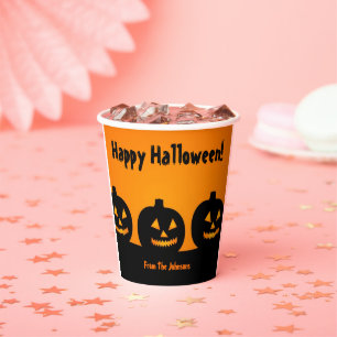 Drie Pompoenen Halloween Feest Papieren Bekers