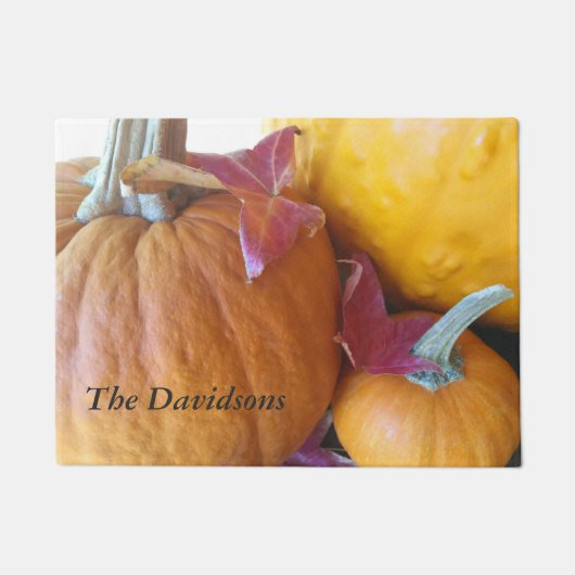 Drie pompoenen met bladeren deurmat (Voorkant)