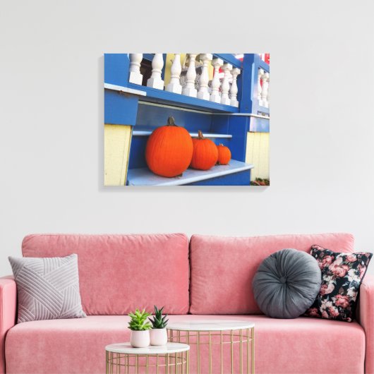 Drie pompoenen op een Stap - Martha's wijntuin Canvas Afdruk (Insitu (Woonkamer))