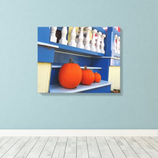 Drie pompoenen op een Stap - Martha's wijntuin Canvas Afdruk (Insitu (Houten vloer))