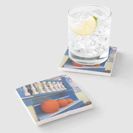 Drie pompoenen op een Stap - Martha's wijntuin Stenen Onderzetter (Zijkant)