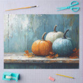 Drie pompoenen op rustieke houten decoupage tissuepapier (Craft)