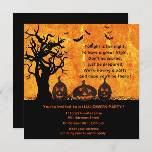 Drie Pompoenen - uitnodigingen van halloween-parti (Voorkant / Achterkant)