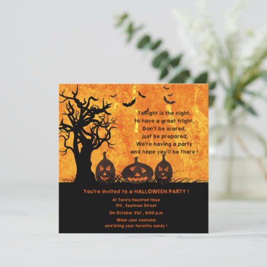 Drie Pompoenen - uitnodigingen van halloween-parti (Staand voorkant)