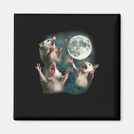 Drie Possum Maan _ 3 Opossum Grappig Vreemd Vervlo Magneet (Voorkant)
