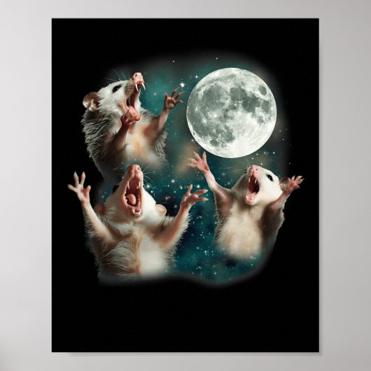 Drie Possum Maan _ 3 Opossum Grappig Vreemd Vervlo Poster (Voorkant)