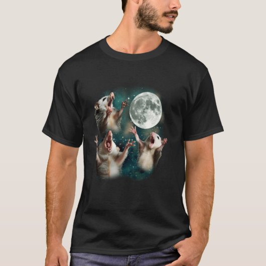 Drie Possum Maan 3 Opossum Grappige Rare Vervloekt T-shirt (Voorkant)
