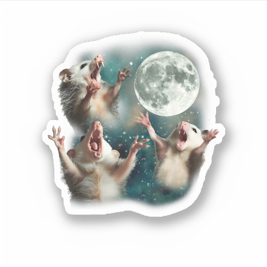 Drie Possum Maan 3Opossum Grappig Rare Geweest Mem Sticker (Voorkant)