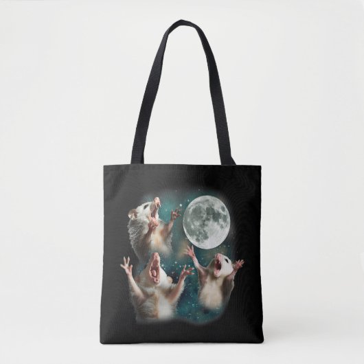 Drie Possum Maan 3Opossum Grappig Vreemd Vervloekt Tote Bag (Voorkant)